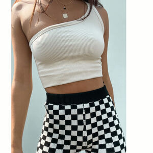 NWT Skatie Salty Blonde ribbed one shoulder tank crop top Cream Women's Size L